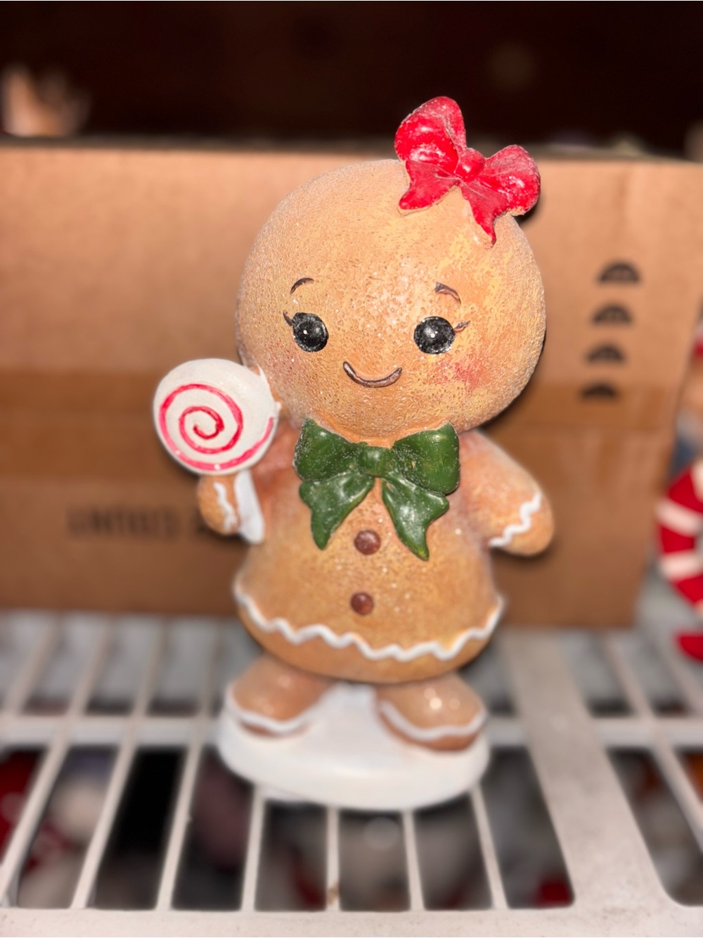 Holiday Gingerbread Figurine with Red Bow and Green Bowtie